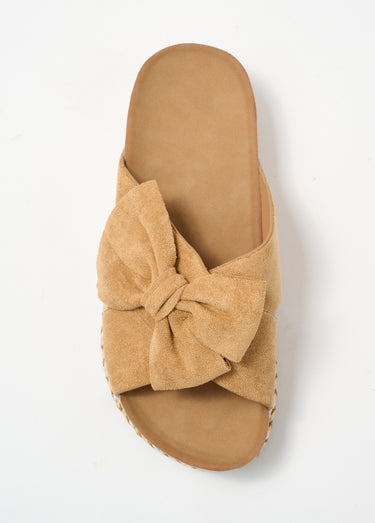 Mules avec noeud et semelle fantaisie Camel