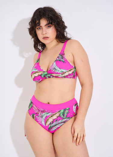 Maillot de bain 2 pièces motifs palmes Fuchsia Imprime
