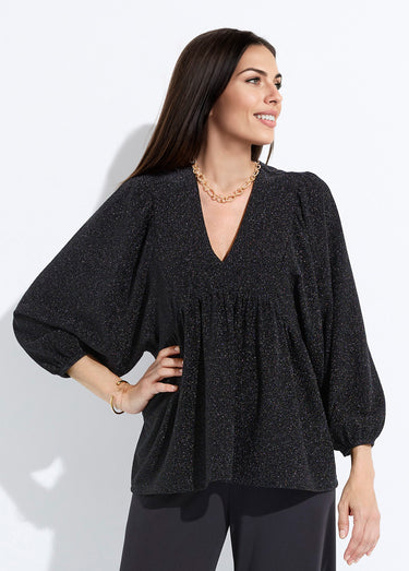 T-shirt tunique col V maille brillante Noir