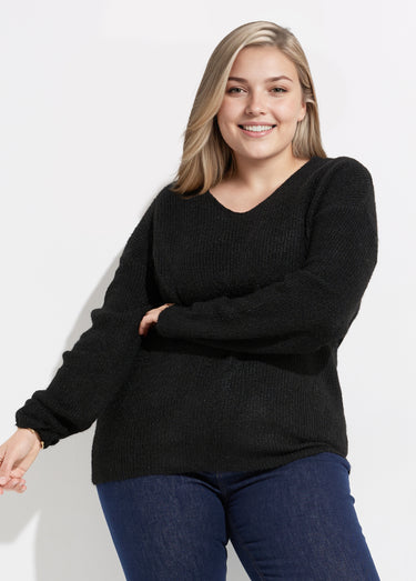Pull col V maille mousseuse avec laine Noir