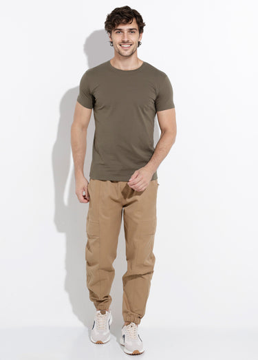 T-shirt col rond coupe ajustée Kaki