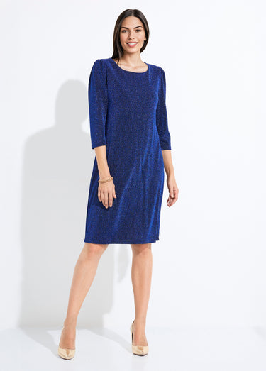Robe droite courte maille brillante métallisée Bleu