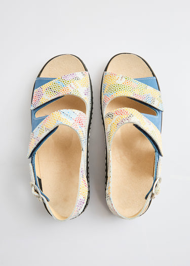 Sandales grande largeur cuir Imprime/Bleu