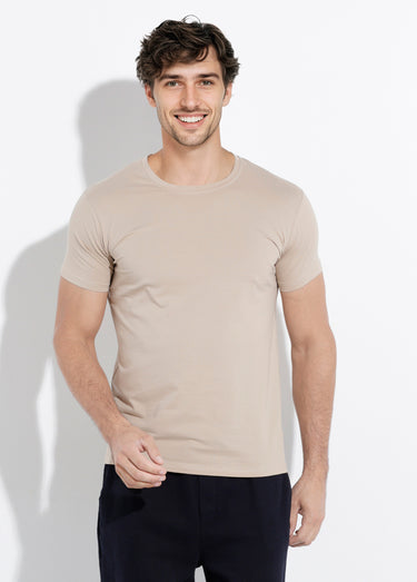 T-shirt col rond coupe ajustée Beige