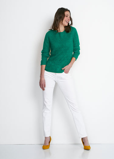 Pull maille ajourée manches longues Vert