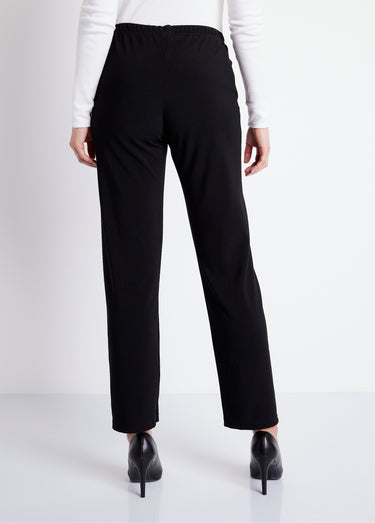 Pantalon droit taille élastiquée maille côtelée Noir