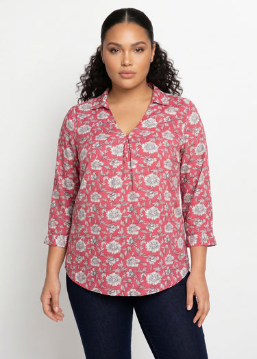 Tunique fluide longue évasée fleurie Rose / Blanc