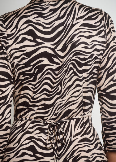 Robe décolleté plissé imprimé animalier Noir/Ecru