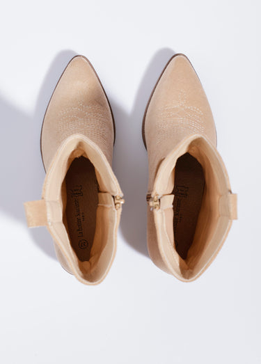 Boots suédine à talon, façon western Beige