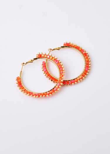 Boucles d'oreilles créoles perles de verre inox Orange
