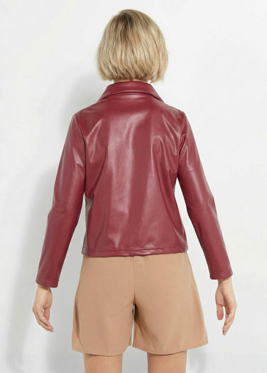 Veste zippée style motard, simili cuir Bordeaux