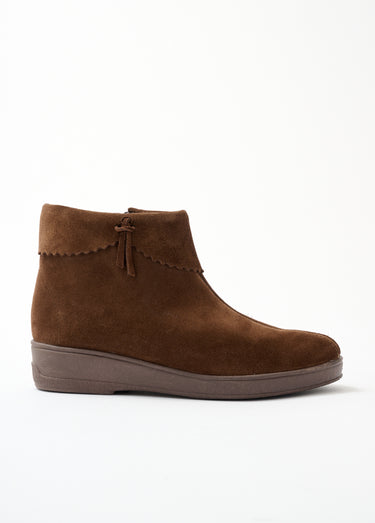 Boots zippées fourrées largeur confort cuir velours Marron