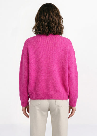 Pull col rond manches longues avec laine Fuchsia