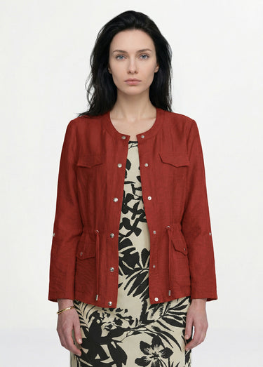 Veste saharienne sans col manches longues Terracotta