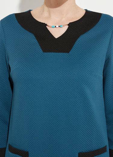 Robe courte droite bicolore manches 3/4 Bleu canard/noir