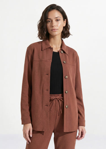 Surchemise boutonnée maille crêpe unie Marron