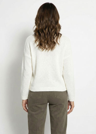Pull chaud col V en maille avec mohair Ecru