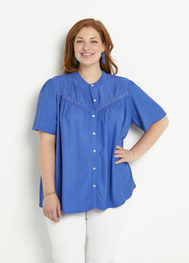 Chemiser boutonné uni ample Bleu