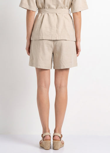Short large élastiqué avec lin Beige