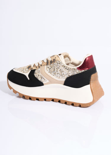 Sneakers paillettées semelle épaisse Noir/Dore