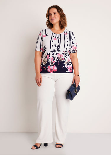 T-shirt imprimé court Blanc/Marine