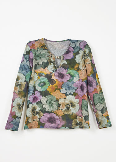T-shirt chaud imprimé encolure ronde bijou Gris/Parme