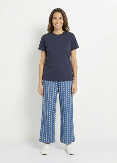 T-shirt col rond avec épaule boutonnée Marine
