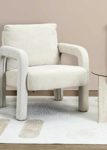 Fauteuil bas en tissu maille chenille Blanc