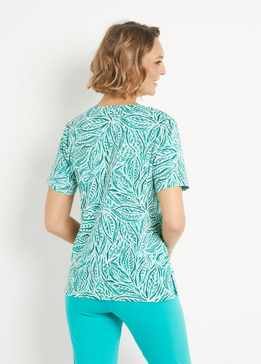 T-shirt long manches courtes col rond Imprime Aqua