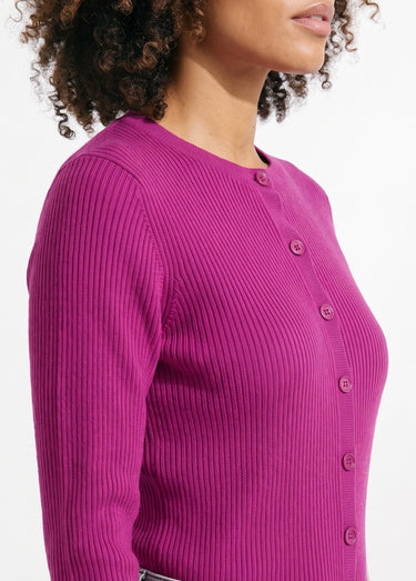 Cardigan boutonné maille côtelée unie Cyclamen