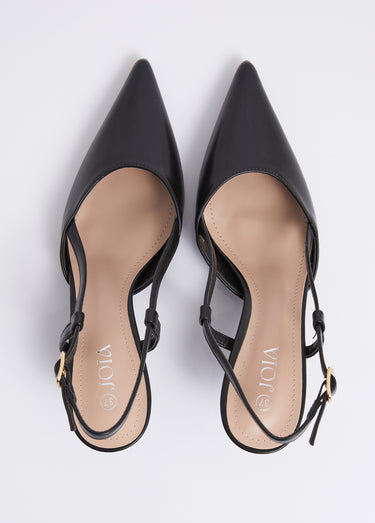 Escarpins pointus slingback talon bobine Noir