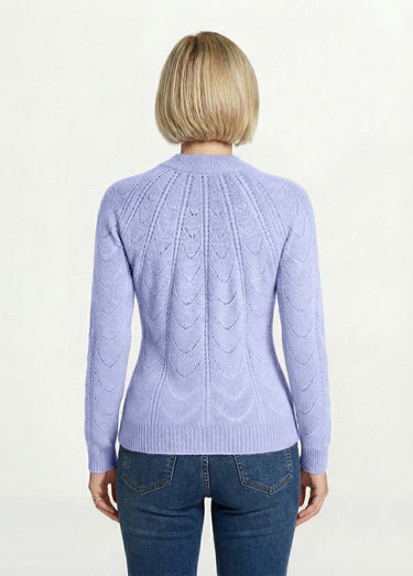 Pull maille chinée ajourée col rond Parme