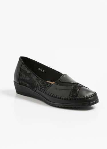 Mocassins multimatière confort compensés Noir