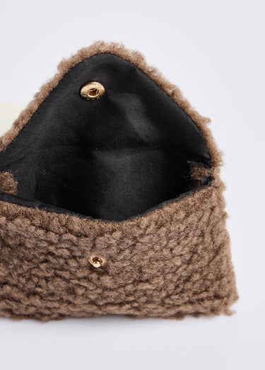 Pochette porte monnaie, fourrure sherpa Taupe