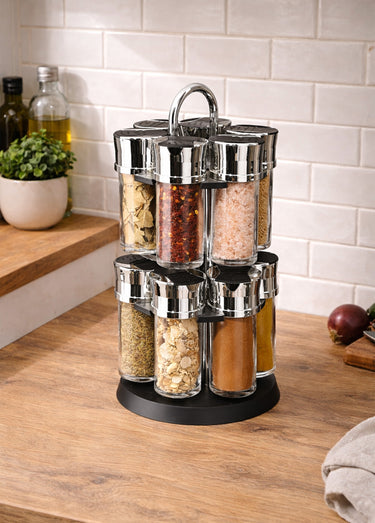 Carrousel chromé + 12 pots d'épices Inox