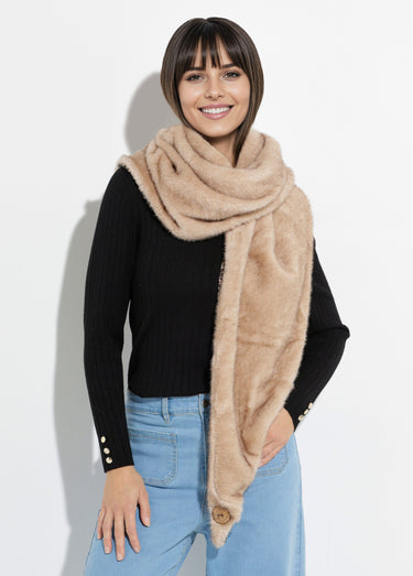 Tour de cou fourrure léopard à boutonner Beige Leopard