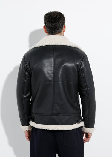 Blouson simili cuir type mouton retourné Noir