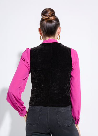 Gilet sans manches boutonné velours ras Noir