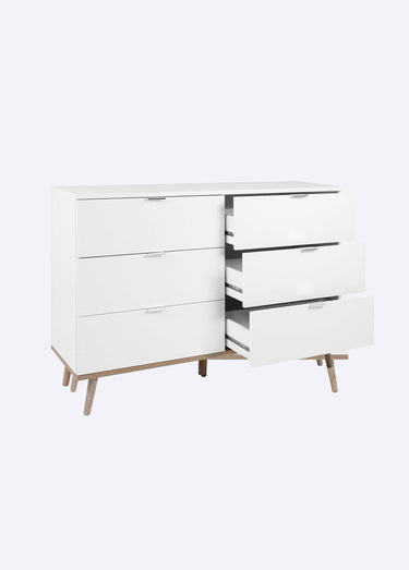 COPENHAGUE Commode 2 tons 6 tiroirs Blanc