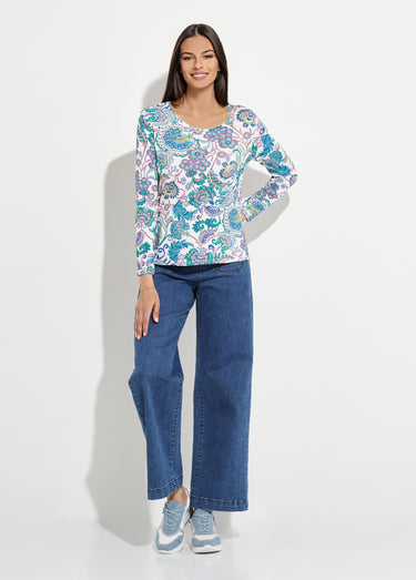 T-shirt manches longues imprimé pastel Fond Ecru