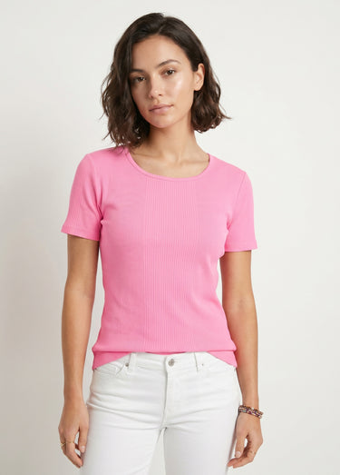 T-shirt coton côtelé col rond Rose