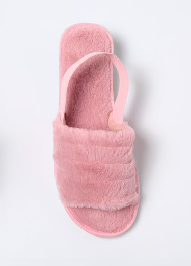 Chaussons mules élastiqués maille peluche Rose