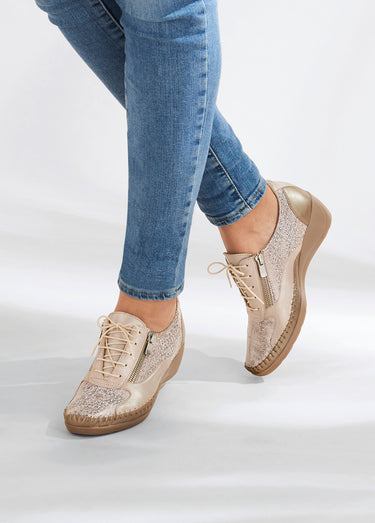 Derbies cuir zippées effet laçage Beige