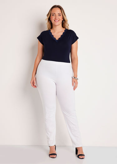 Legging coton stretch taille élastiquée Blanc