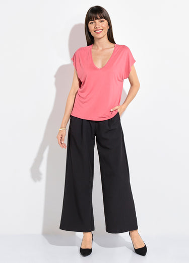 T-shirt fluide manches courtes porté loose Rose Blush