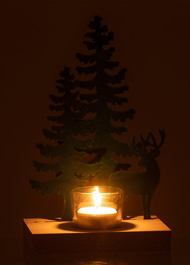Photophore Noel verre avec scène métal Vert