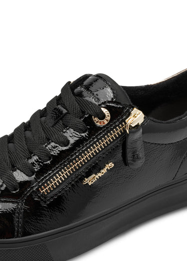 Baskets semelle épaisse avec zip et lacets Vernis Noir