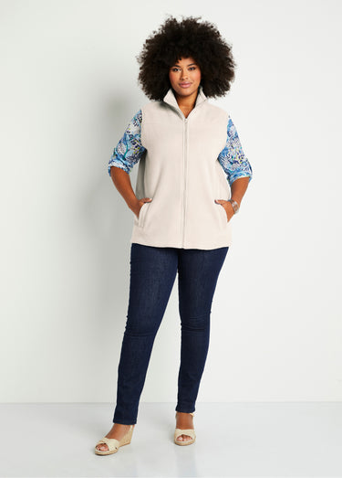 Blouson zippé sans manches polaire Beige Rose