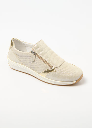 Baskets cuir zippées grande largeur Beige Irise