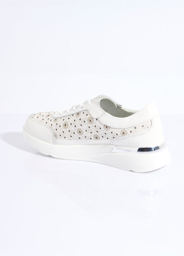 Baskets à lacets perforations fleuries Blanc